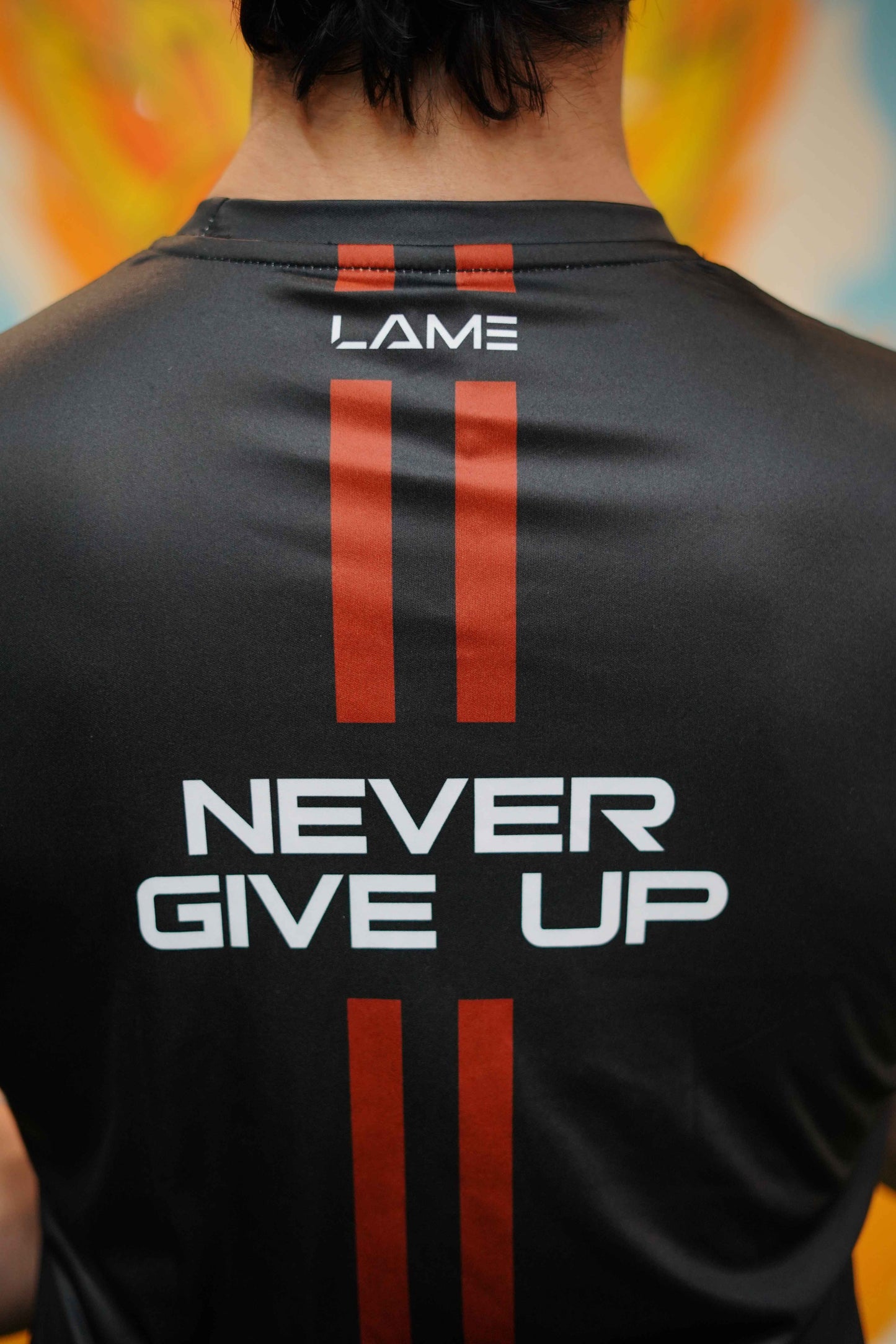 Never Give Up Black Red Stripe Drifit Active Wear