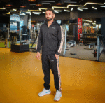 Black with Beige Stripe Active Wear Twin Set