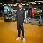 Black with Beige Stripe Active Wear Twin Set