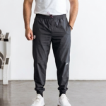 Men's black athletic joggers with elastic waistband and pockets.