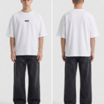 Plain white oversized T-shirt with 'LAME' logo, front and back view.