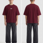 Men's maroon plain tee shirt from lame.pk, front and back view.