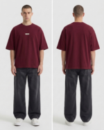 Men's maroon plain tee shirt from lame.pk, front and back view.