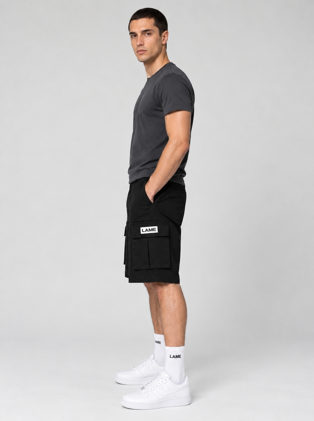 LAME Men's Black Cargo Shorts - Image 2