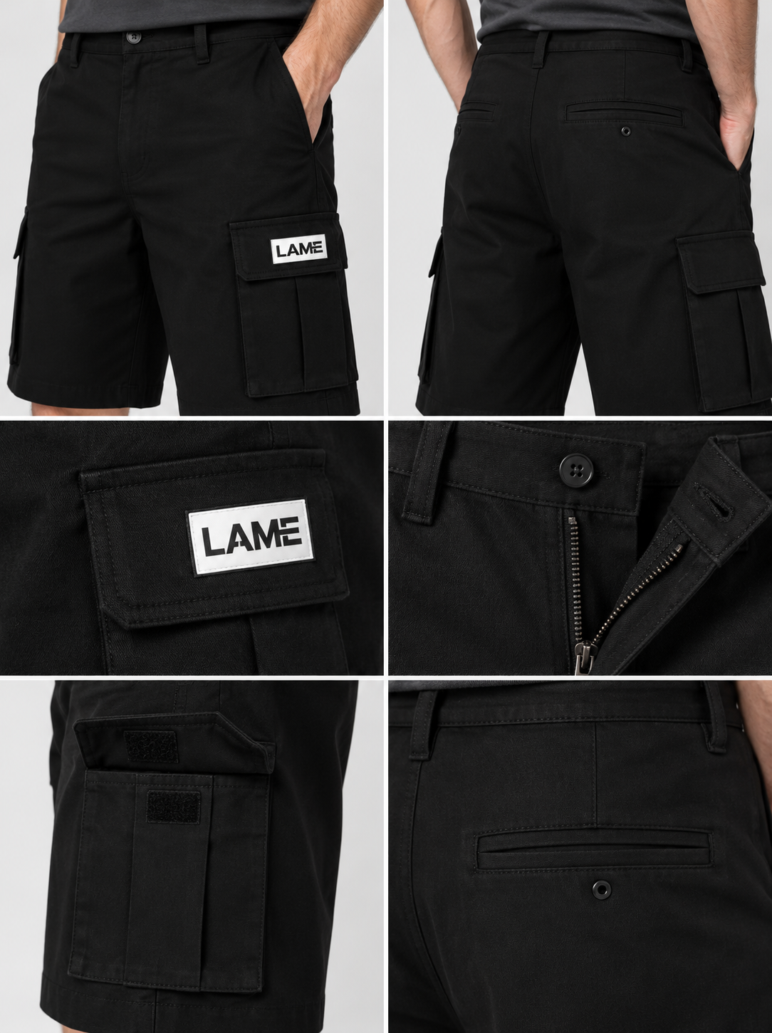 LAME Men's Black Cargo Shorts - Image 3