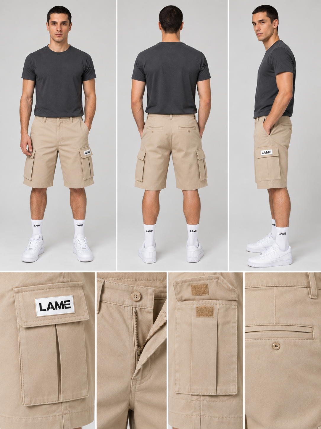 LAME Men's Beige Cargo Shorts - Image 2