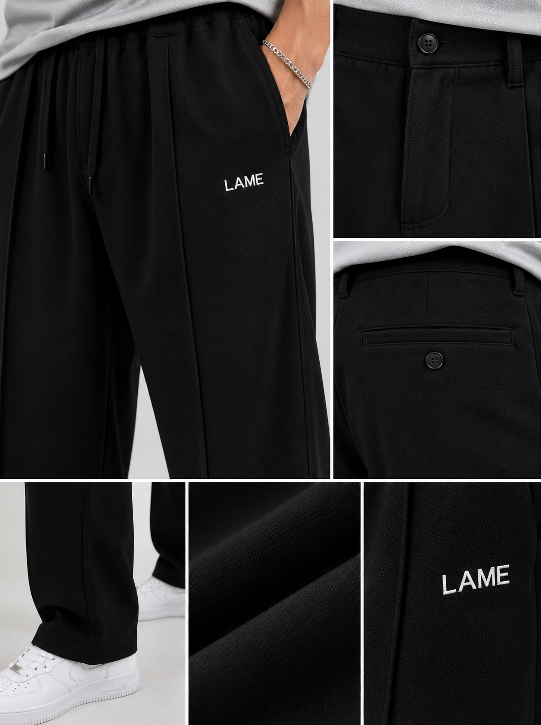 LAME Men's Black Relaxed-Fit Trousers - Image 2