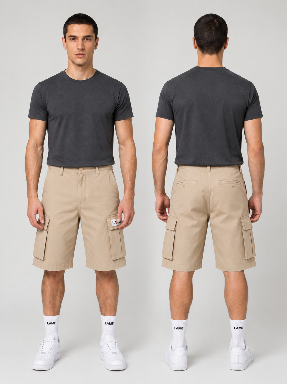 LAME Men's Beige Cargo Shorts