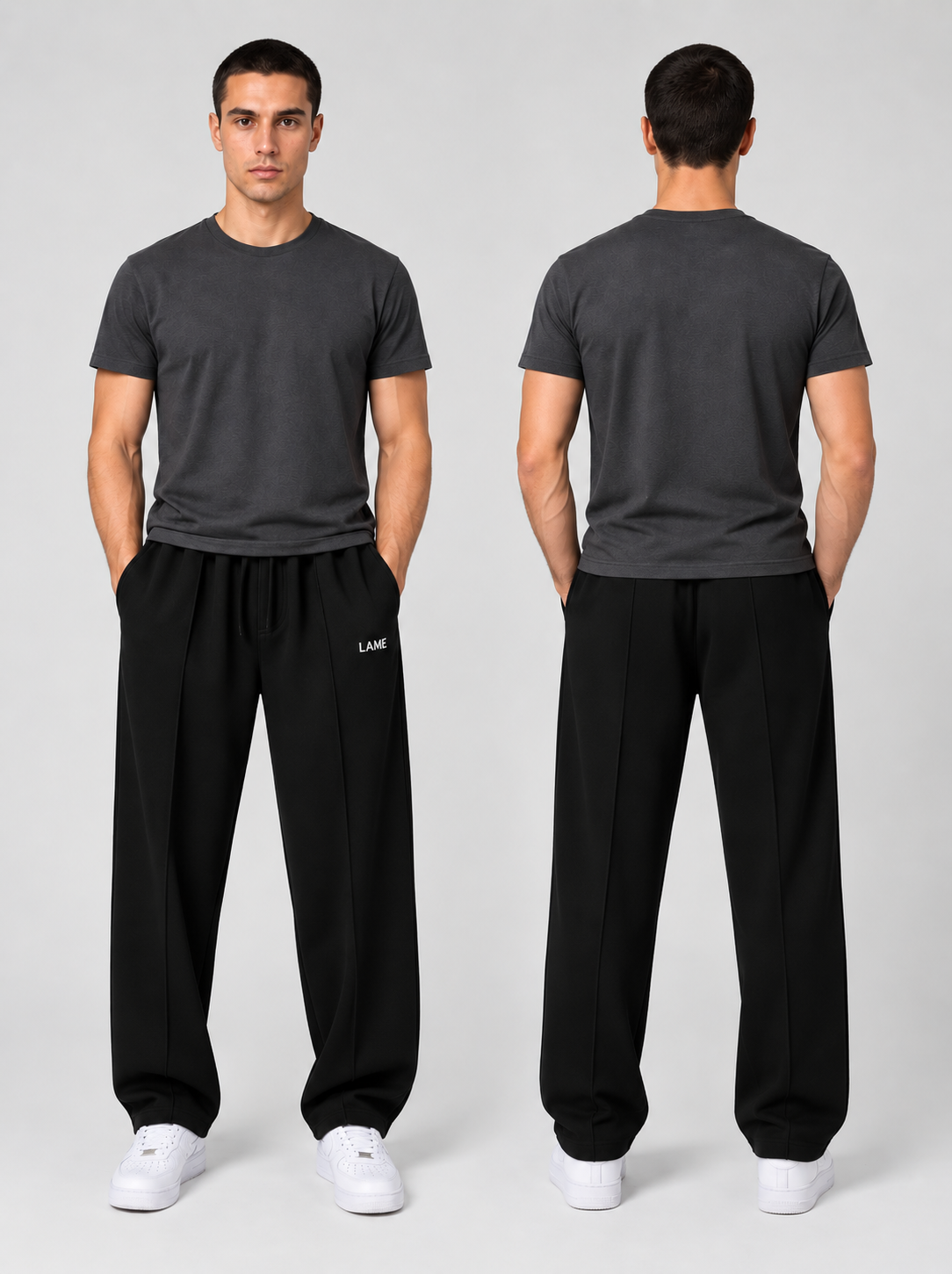 LAME Men's Black Relaxed-Fit Trousers