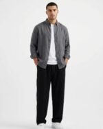 LAME Men's Black Relaxed-Fit Trousers
